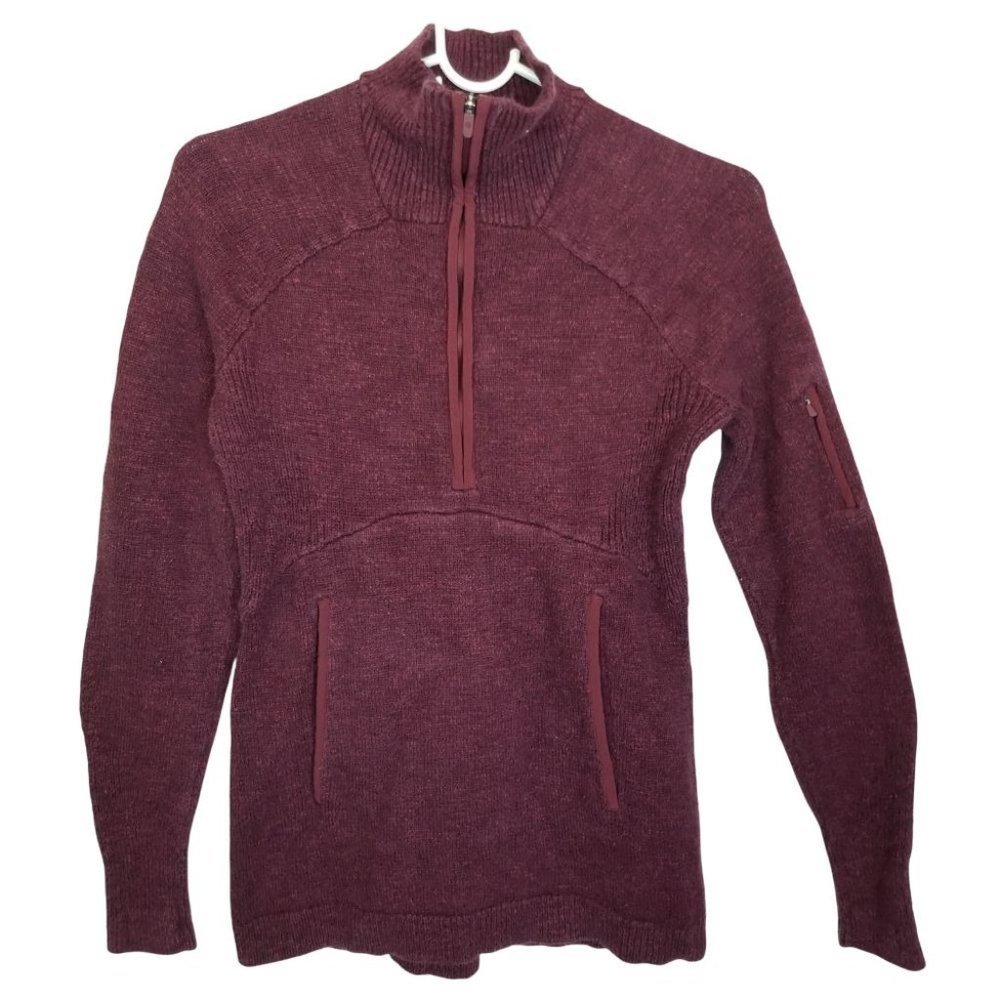 Lulumelon Womens S Red Athletic Pullover Sweater 1/4 Zip Long Sleeves Pockets